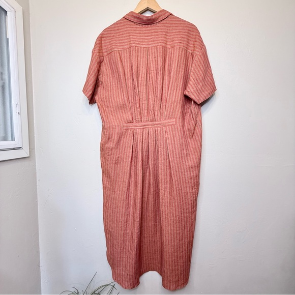 Caron Callahan | Striped Linen Henley Relaxed Midi Shirt Dress - Picture 8 of 16